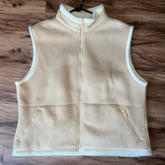 Vintage North End Cozy Soft Beige Fleece Vest Sherpa Trim Full Front Zip XXL - Picture 1 of 8